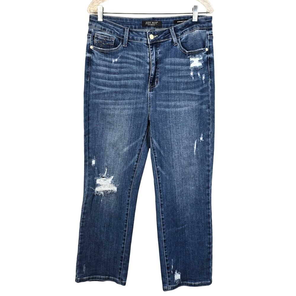 Judy Blue Jeans Women's 15/32 Straight Fit Distressed High Rise Summer Festival